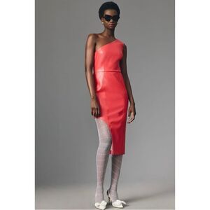 NEW Anthropologie Hutch One-Shoulder Hi-Slit Vegan Faux Leather Midi Dress Large